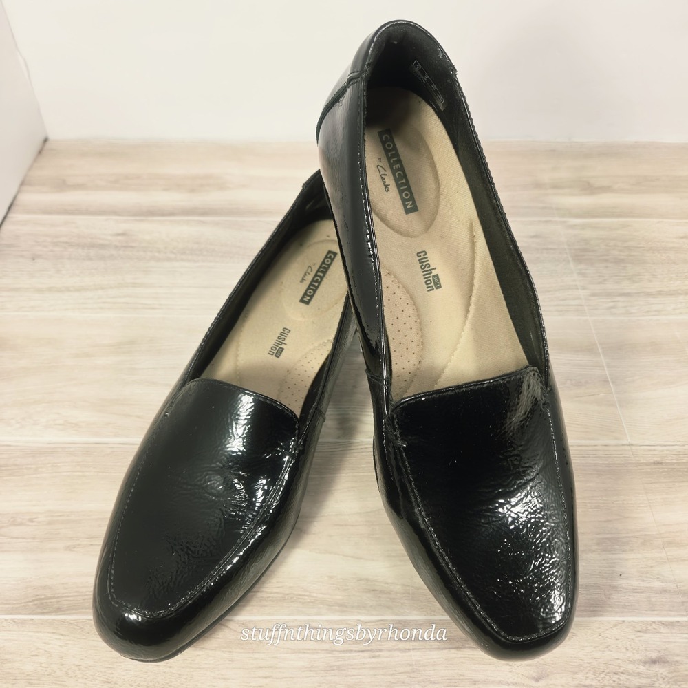 Clarks Collection Women's 9M Juliet Lora Shoes Loafers Black Leather Slip-ons